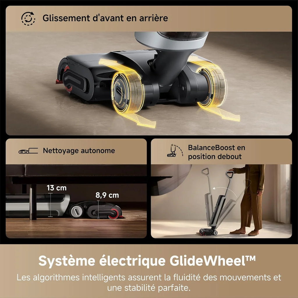 DREAME H15 Pro Heat Aspirateur Laveur, Nettoyage des sols à 85 °C, bras robotisé IA GapFree, capteur RVB intelligent, 22 kPa, 0 nœuds, lavage brosse à 100°C, séchage en 5 min à 90°C,contrôle par appli
