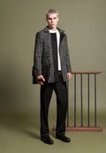Manteau court zippé en laine noir et blanc
