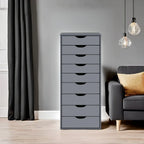 Narrow Wooden 9-Drawer Cabinet with Smooth-Glide Drawers and Top Storage Shelf