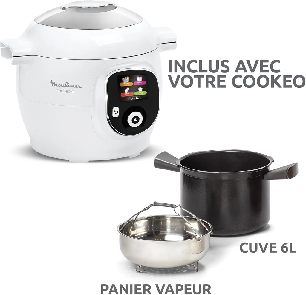 Moulinex, Cookeo Multicuiseur intelligent 6L, 80 recettes intégrées, Cuisson sans surveillance, Ecran intuitif, Guide de cuisson, Application MyMoulinex, 1600W, Blanc, 15 ans réparabilité CE854110