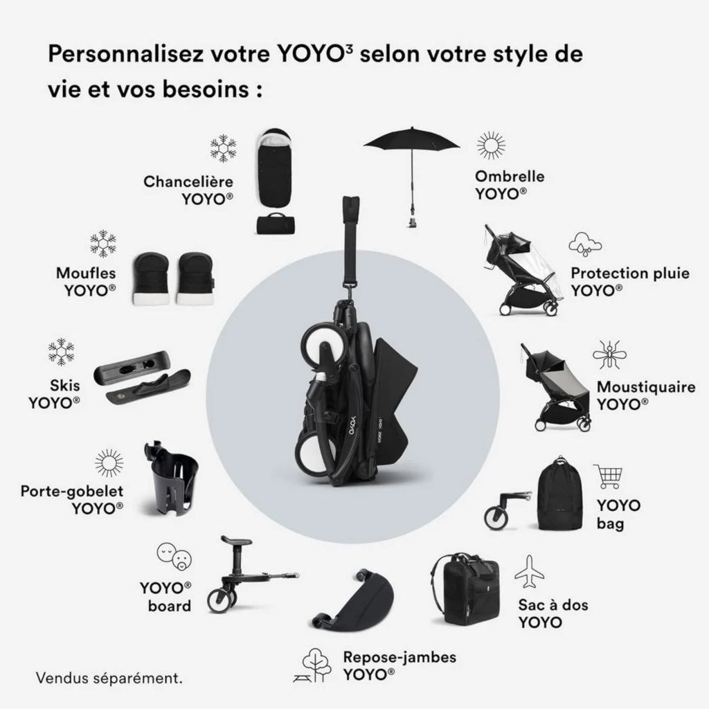 Poussette Stokke YOYO3 avec pack nouveau-né et pack couleur 6+ - Comprend un cadre noir, un pack couleur YOYO 6+ (gingembre) et un pack nouveau-né 0+ (gingembre)