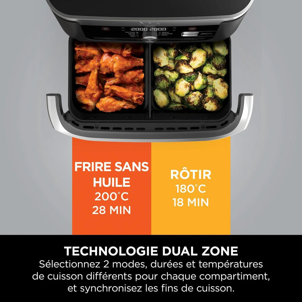 NINJA Foodi FlexDrawer Air Fryer, Dual Zone Avec Séparateur Amovible, Grand Tiroir de 10.4 L, 7-en-1, Double Zone, Sans Huile, Pièces Antiadhésives Compatibles Au Lave-Vaisselle, Noir AF500EU