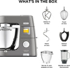 Kenwood Titanium Chef Patissier XL KWL90.034SI, Robot Patissier Balance Intégrée, Batteur K, Pétrin, Fouet, Batteur Souple, Deux Bols, Couvercle Anti-Projections, 1400W, Acier, Argent