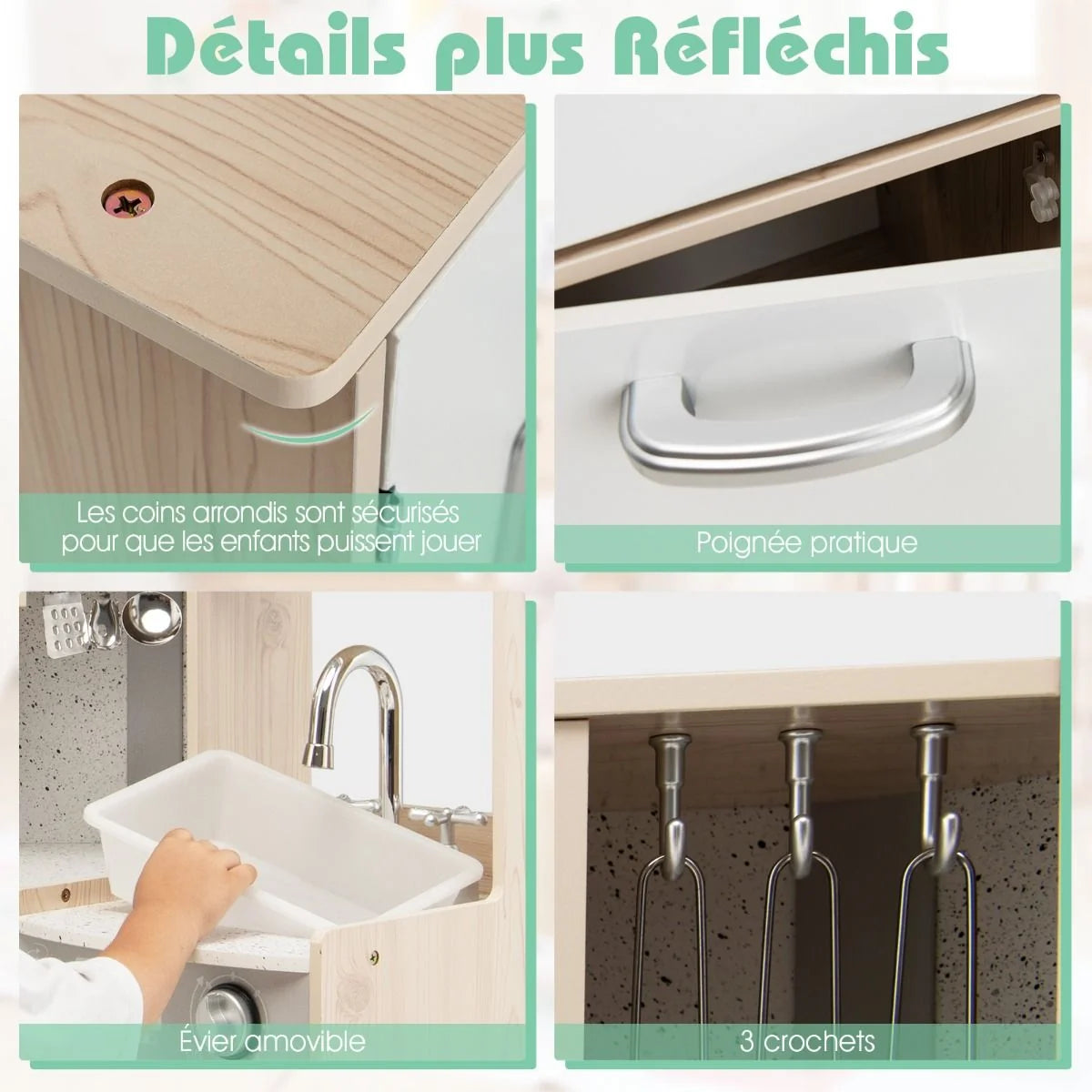 Cuisine Enfants en Bois XXL Angle 105 x 49 x 85 cm ( L x l x H ) Cuisine Complet avec Four Lave Linge 3 An+