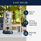 De'Longhi Dedica Espresso Machine, Coffee and Cappucino Maker with Milk Frother, Metal / Stainless, Compact Design 6 in Wide, Fit Mug Up to 5 in, EC680M