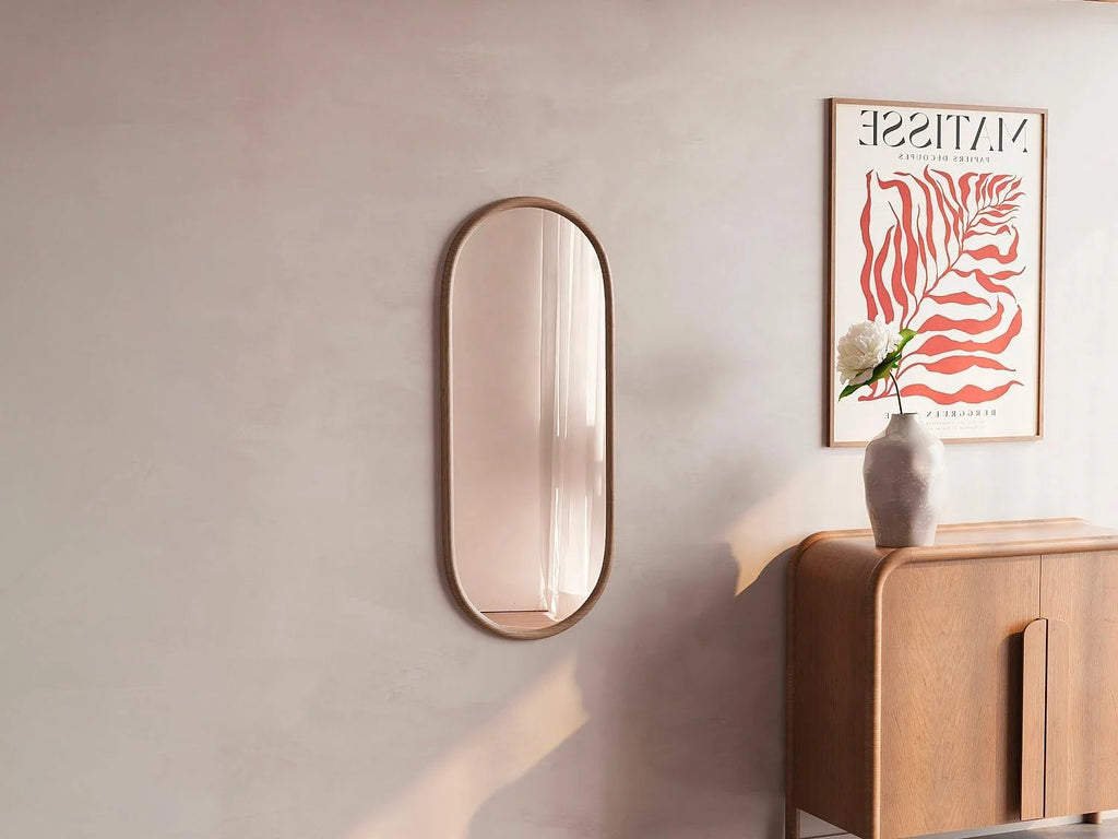 Vente-unique - Miroir Ovale en Bois d'hévéa - L. 50 x H. 120 cm - Naturel - SHAXI