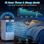 Climatiseur Mobile Silencieux, 8L Refroidisseur d'air 3 IN 1 Climatiseur Portable Ventilateur Humidificateur, 12H Minuterie, 3 Vitesses, Télécommande, Économie d'énergie pour Chambre Maison Bureau