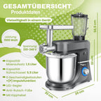 KESSER Robot de cuisine universel 3 en 1 K-KM 3000 avec hachoir à viande, pétrisseur, mélangeur multifonction, bol de 5,5 l avec 3 outils mélangeurs, presse-agrumes 1,5 l, kit d'accessoires, pâtes et