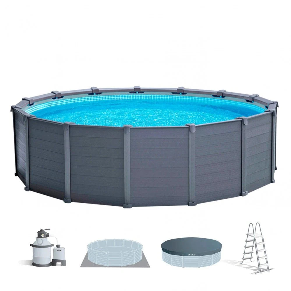 Piscina Desmontable Tubular Circular Pvc 478x124 Cm Gris Oscuro Intex Con Depuradora