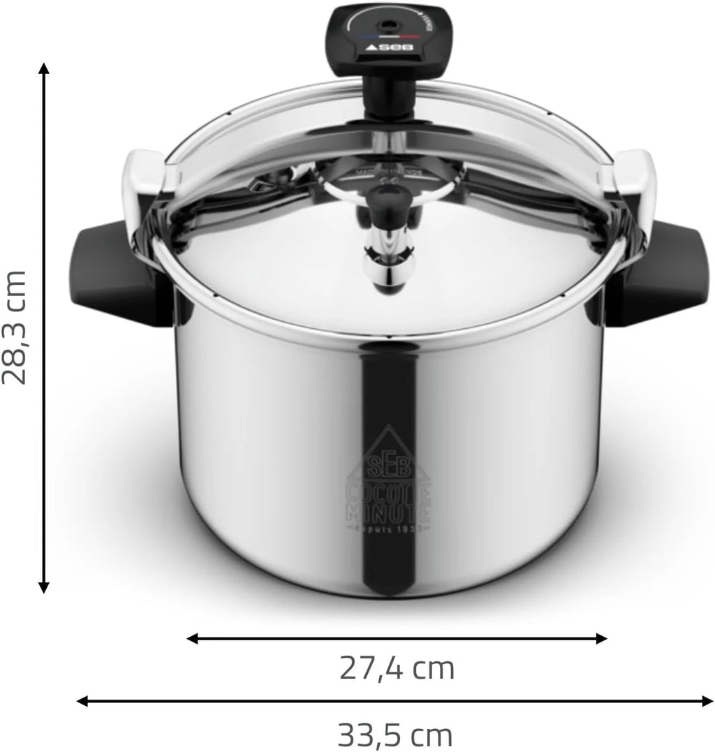 SEB Cocotte-minute 9L, 7 à 10 personnes, Induction, Cuisson plus rapide saine, Fabrication française, Garantie 10ans, Éco-conçue, Système de sécurité, Livre recettes, Authentique Eco-Design P0534900