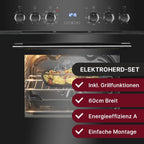 Bomann, Four avec plaque de cuisson à induction, Cuisinière encastrable avec 4 zones de cuisson et 9 fonctions de four, Capacité utile de 56 l, Thermostat réglable séparément, EHBC7937, Noir