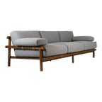 Teak Sofa with Grey Linen Fabric