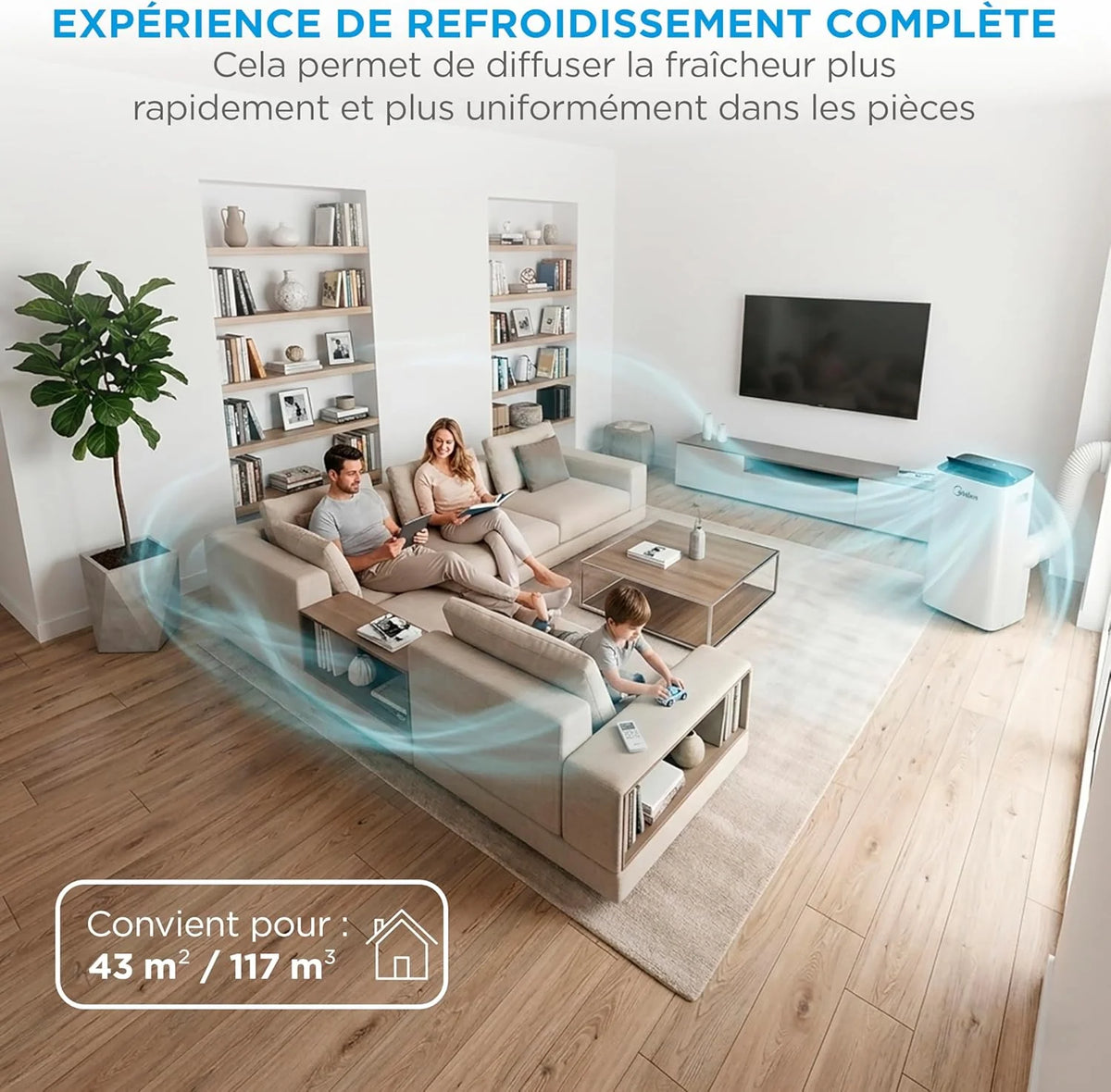 MIDEA Climatiseur Mobile Silencieux 12000 BTU avec Évacuation | 4 en 1: Climatisation, Ventilation, Déshumidification, Sleep | Clim Portable avec Contrôle App & Télécommande | Kit de Fenêtre Inclus