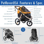 Coche Deportivo para Correr con Ruedas de Goma Confort / Entrada sin Cremallera / Plegado Rápido con Una Mano / Estructura de Aluminio para Perros, Gatos y Mascotas Pequeñas o Medianas (Camuflaje Verde)