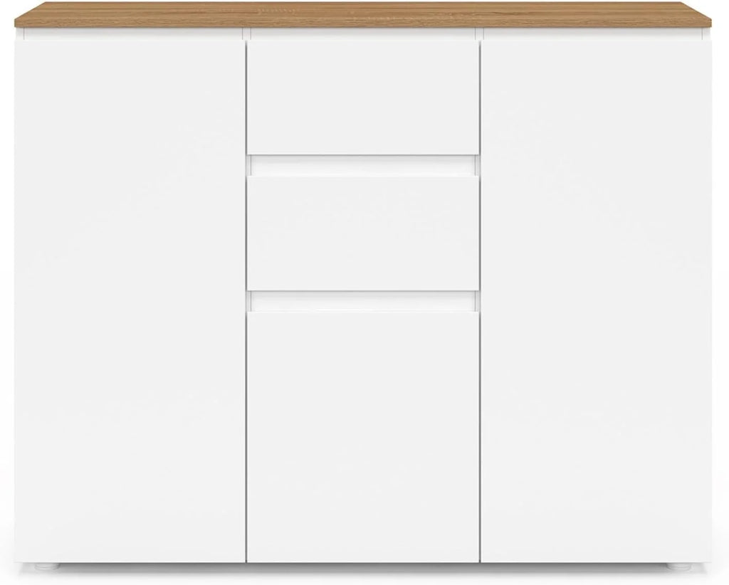 IDMarket - Buffet 100 cm Toby 3 Portes 2 tiroirs Blanc et Plateau Bois