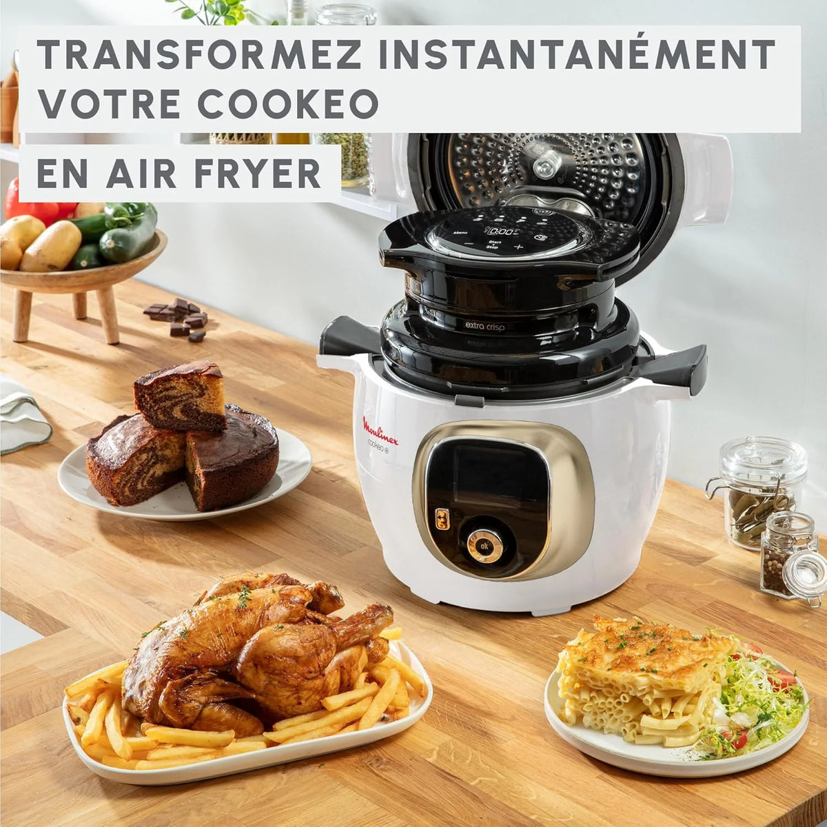 Moulinex Cookeo+ avec Extra Crisp, Multicuiseur, Air fryer, 10modes de cuisson, Cuisson sous pression, Recettes faciles pas à pas, CE85XCF0, Blanc