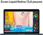 Apple MacBook Air Portable avec Puce M2 : écran Liquid Retina de 13,6 Pouces, 16 Go de RAM, 256 Go de Stockage SSD, Clavier rétroéclairé, caméra FaceTime HD 1080p ; Minuit