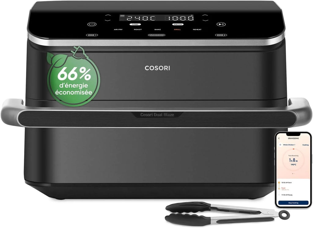 COSORI Air Fryer 10L Twinfry, Friteuse sans Huile Double Résistance, Airfryer à Dual Zone Avec Séparateur Amovible, 5-en-1, Grande Capacité, Cuisson optimale, 40℃-240℃, Contrôle Smart via App