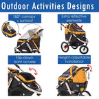 Coche Deportivo para Correr con Ruedas de Goma Confort / Entrada sin Cremallera / Plegado Rápido con Una Mano / Estructura de Aluminio para Perros, Gatos y Mascotas Pequeñas o Medianas (Camuflaje Verde)