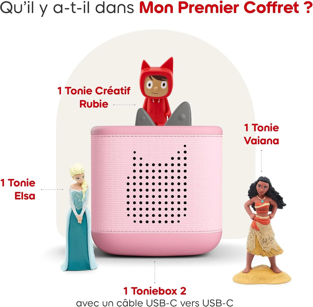 tonies Toniebox 2 Pack Boite à Histoire pour Enfant 1 à 9 Ans, Robuste & Facile à Utiliser, avec Vaiana, Elsa, Rose