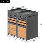 Billg Cache Poubelle Extérieur Double, Abri pour 2 Poubelles de 120-240 L, Antirouille Habillage de Poubelle avec Toit Végétal et 2 Portes avec Poignées Verrouillable, Acier Galvanisé, Anthracite
