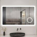 AICA Miroir Salle de Bain rectangulaire 120 x 70cm, Bluetooth + 3 Couleurs + dimmable + grossissant + Horloge + Anti-buée + mémoire, Miroir Lumineux