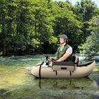 GYMAX Bateau Pêche Gonflable Portable, avec Pagaie, Règle à Poisson, Porte-Canne, Palmes, Pompe, Poches de Rangement, Tansport Pratique avec Bandoulières