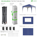 VOUNOT® Tonnelle de Jardin 3x3m Tente Pliable Imperméable avec Parois Anti UV Chapiteau de Jardin Exterieur Hauteur Réglable avec Sac de Transport pour Camping Festival Plage Jardins Bleu