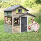 Smoby Life - Casa de Juegos Friends House EVO con 2 Puertas, 6 Ventanas y Mesa de Picnic Extraíble – Fabricada en Material Reciclado, Protección UV, para Niños a Partir de 3 Años (7600810208)