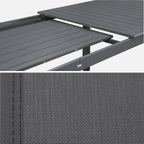 sweeek - Table de Jardin Extensible Aluminium + 10 assises Aluminium et textilène Anthracite. 8 chaises. 2 fauteuils. 10 Places. 290 x 100 x 75 cm