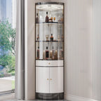 Multiple Levels Glass and Metal Shelf Storage Display Corner Wine Cabinet