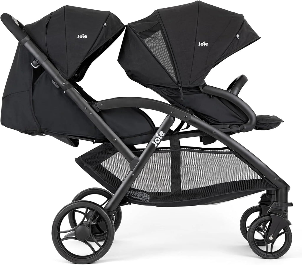Joie - Evalite Duo - Poussette Double Légère - Siège Arrière Inclinable À Plat - Compatible Sièges Auto Et Nacelles - Suspension 4 Roues - Harnais 5 Points SoftTouch - Dès la naissance