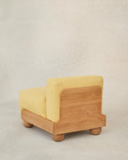 Batson Oak Wood & Velvet 1 Seater Sofa Yellow