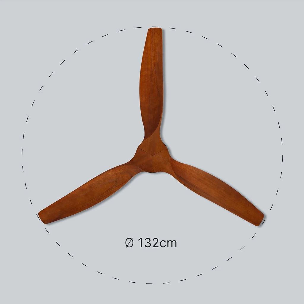 Ufesa Ventilateur de Plafond CFTB, 40W, 6 Vitesses, Ultra Silencieux, 3 Pales en Bois Naturel 132cm, Fonction été - hiver, Minuterie 8h, Télécommande, Noir - Bois Foncé