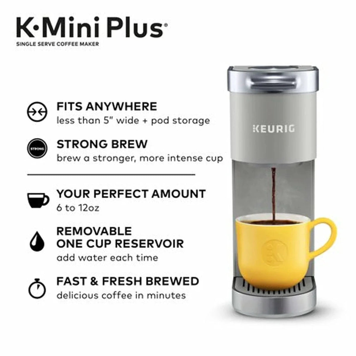 Cafetera Keurig K-Mini Plus, de una sola taza, cápsulas K-Cup, color Studio Gray
