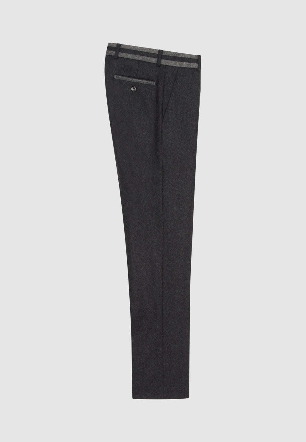 Pantalon en flanelle de laine gris foncé à ceinture contrastée