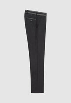 Pantalon en flanelle de laine gris foncé à ceinture contrastée