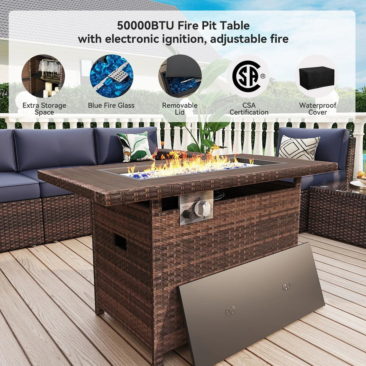 13 Pieces Patio Furniture Set with 44Fire Pit Table