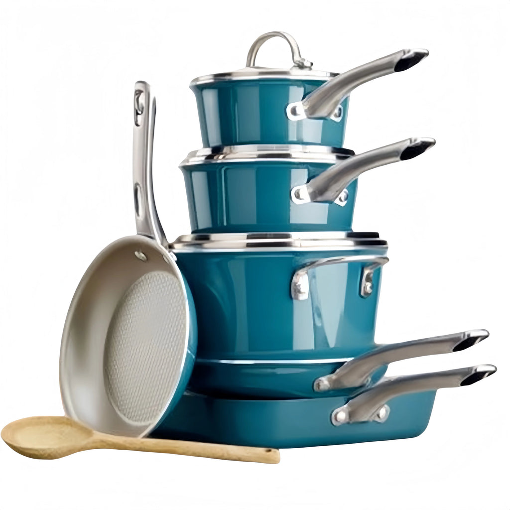 Juego de Ollas y Sartenes Antiadherentes de Porcelana Esmaltada de 10 Piezas Ayesha Curry, Azul