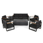 Giovanna Outdoor Aluminum 7 Seater Chat Set with Fire Pit by Christopher Knight Home