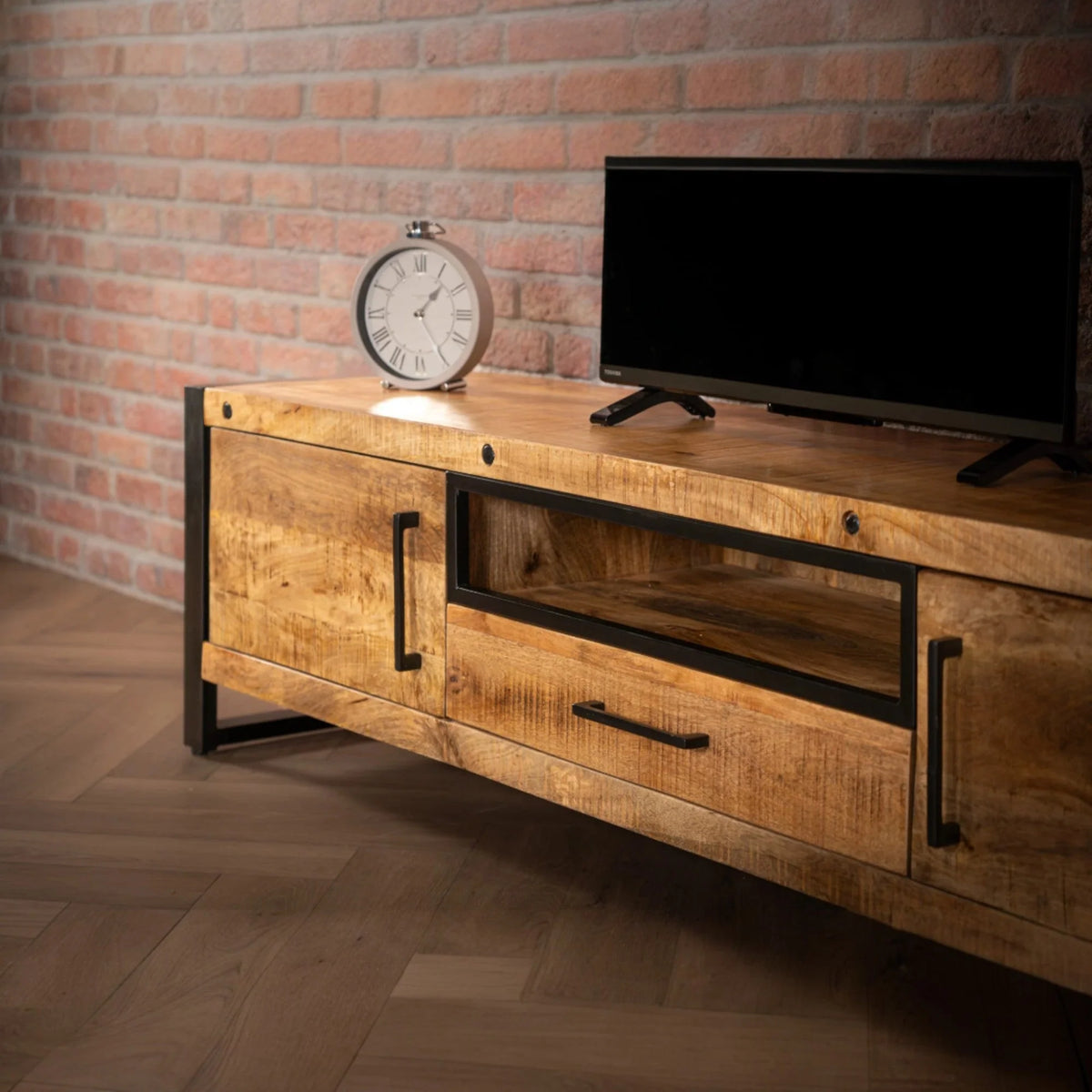 Iron Industrial Style Large Mango Wood Sideboard TV Unit