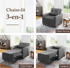 Canapé-lit Compact 3-en-1, canapé Pliant & ottomane avec Fonction lit, Fauteuil Convertible jusqu'à 200 kg, canapé-lit avec revêtement Effet Lin, Fauteuil pour Salon et Chambre d'amis, Gris foncé