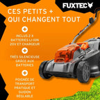 FUXTEC Tondeuse à Gazon sans Fil 40V (2x20V) E2RM43 Set Batteries et Chargeur - Largeur De Coupe 43cm, 40L, Hauteur De Coupe Variable, Tondeuse à Gazon Batterie, sans Fil