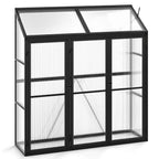 Serre de Jardin Extérieure en Aluminium Serre Mini Walk-in avec Lucarne et 3 Portes Fermables Plaques PC Résistantes au Soleil Noir