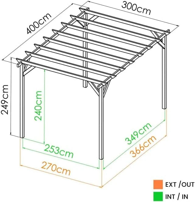Tonnelle en Bois Magdalie 4x3 m - Pin sylvestre traité Autoclave, Structure Solide 4 poteaux 9x9 cm - Idéale terrasse, Jardin et Espace ombragé