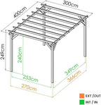 Tonnelle en Bois Magdalie 4x3 m - Pin sylvestre traité Autoclave, Structure Solide 4 poteaux 9x9 cm - Idéale terrasse, Jardin et Espace ombragé