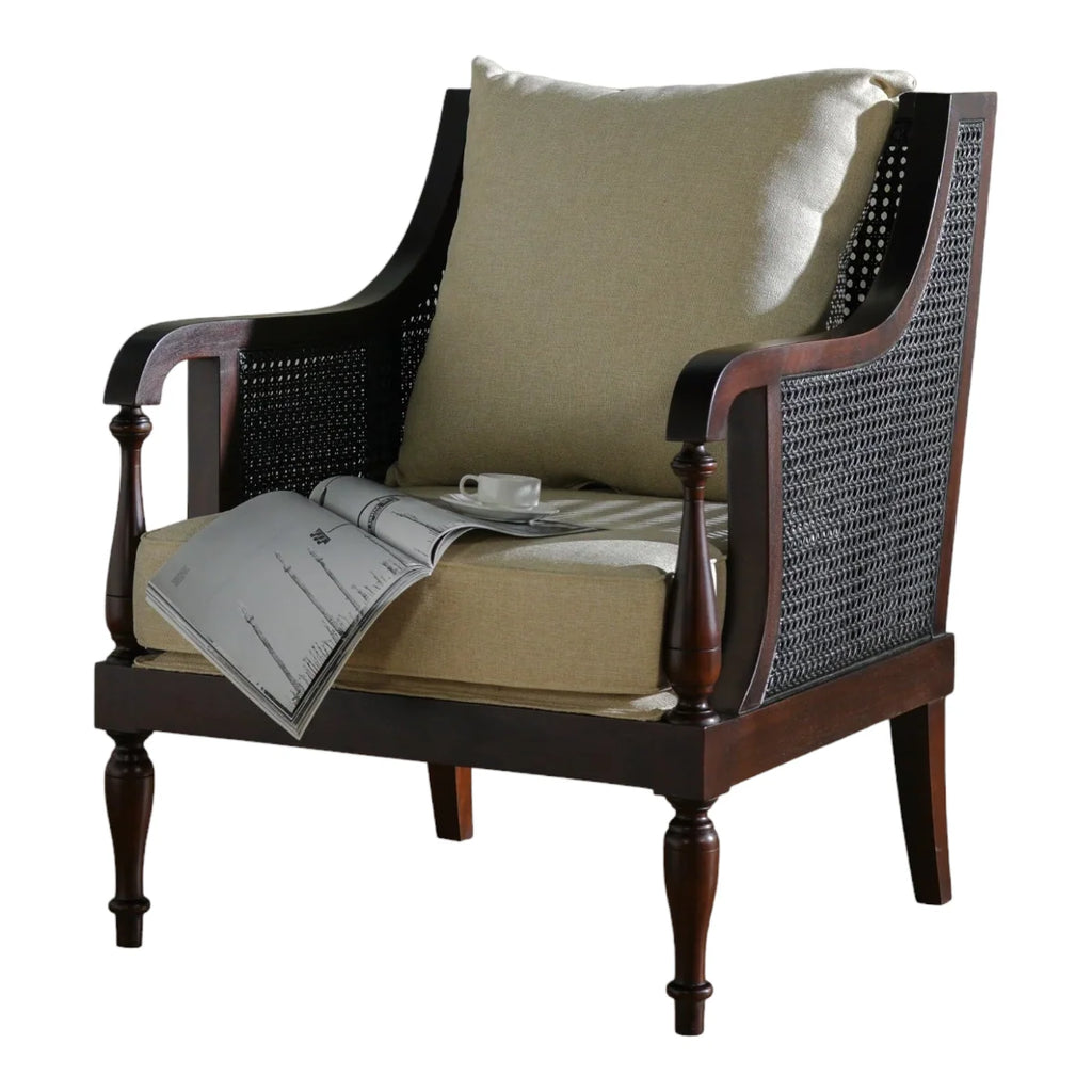 Dustin 1 Seater Teak Wood Rattan Sofa