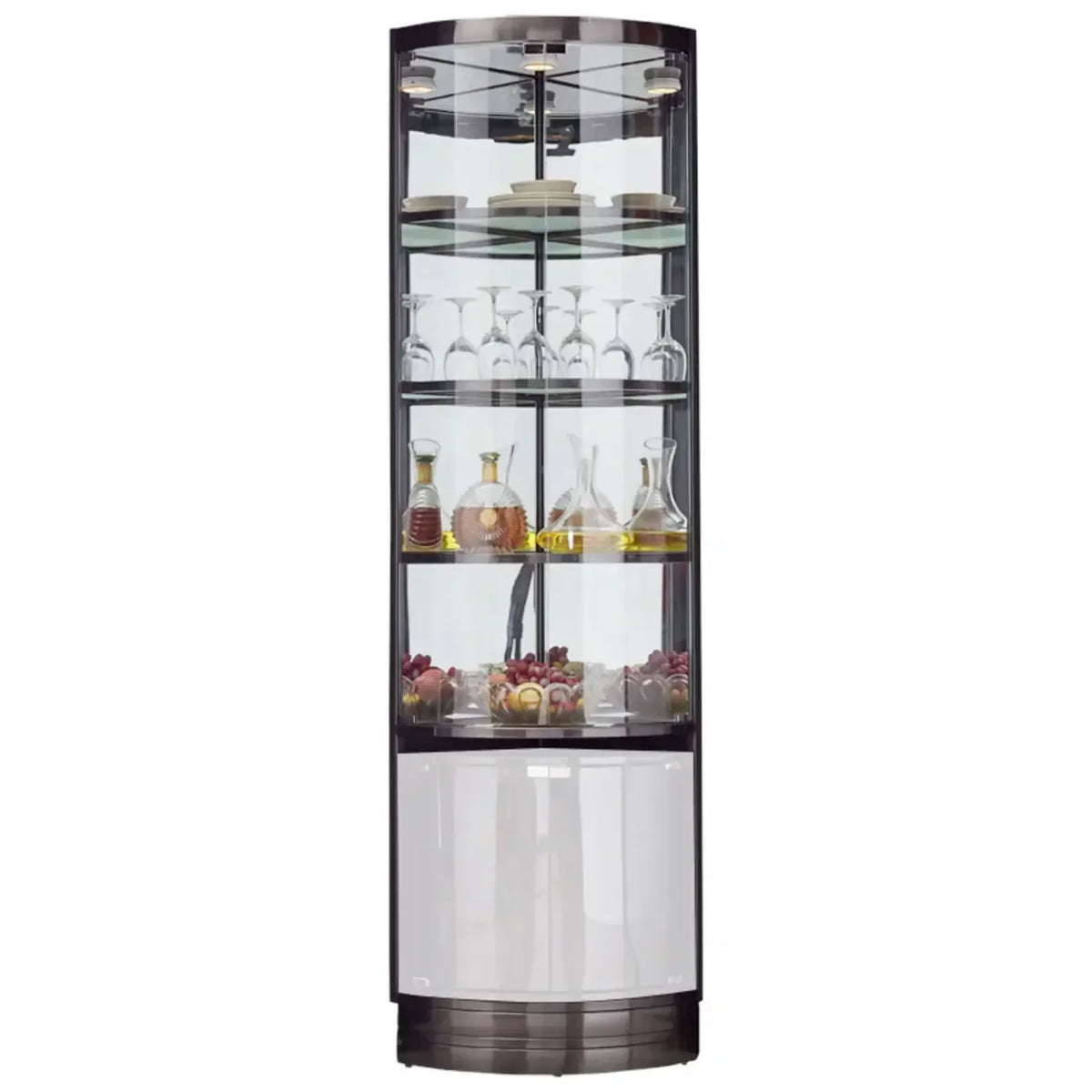 Multiple Levels Glass and Metal Shelf Storage Display Corner Wine Cabinet