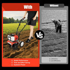 Rotavator de jardin 52 cc - Moteur à 2 temps - Désherbage portable - Cultivateur de motobineuse - Pour labourer, agriculter, arracher les sillons, désherber