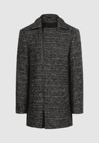 Manteau court zippé en laine noir et blanc